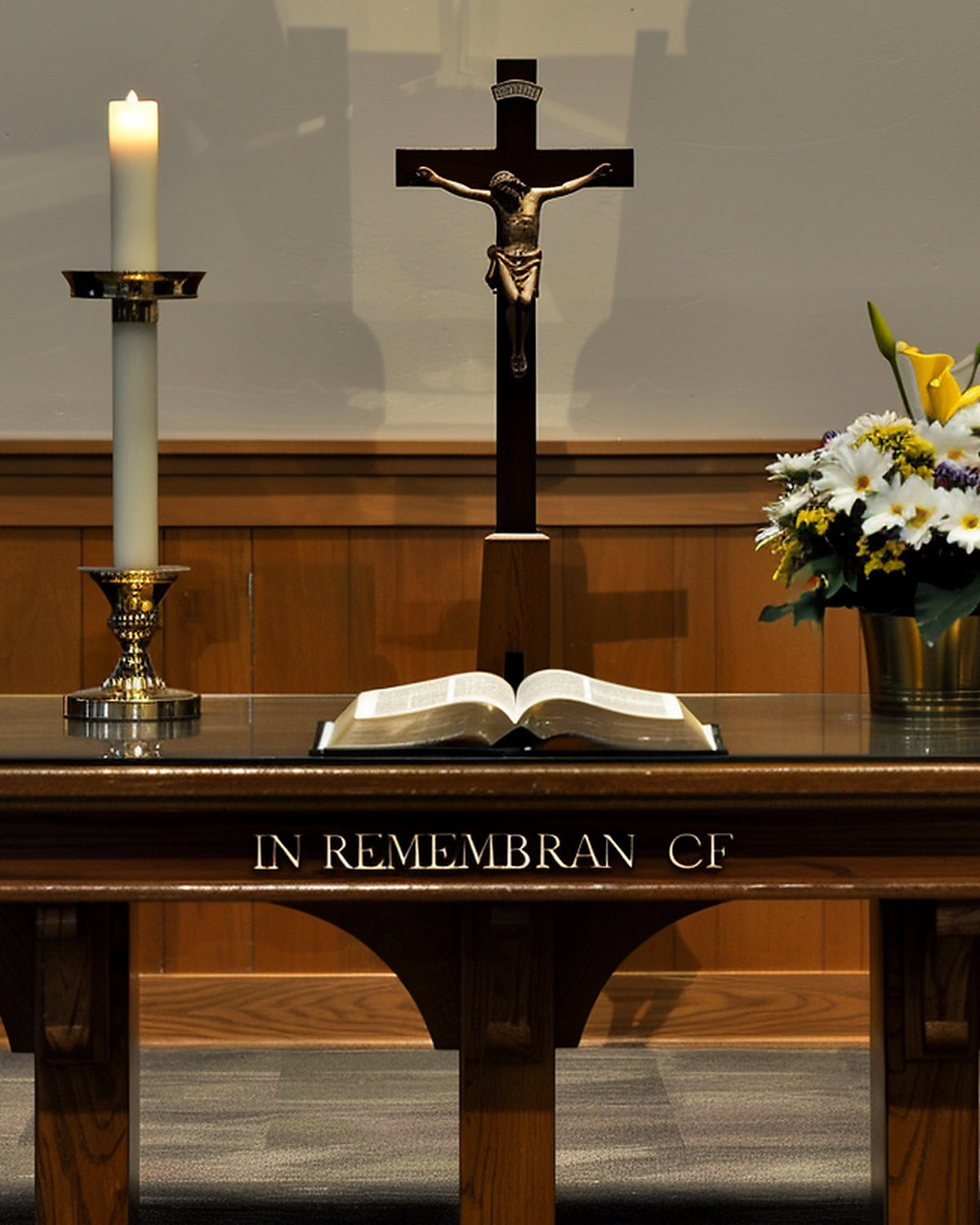 An Anglican worship service with candles and natural light